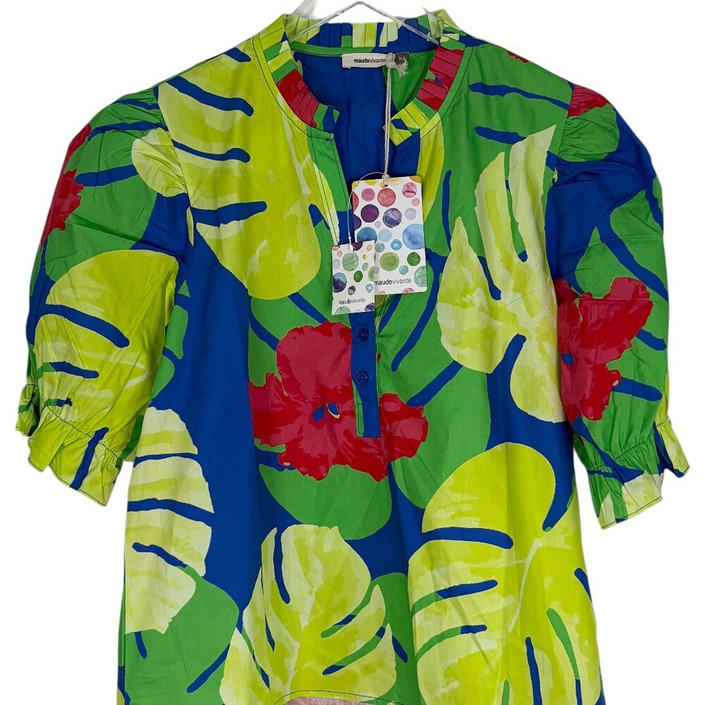 NWT Maude Vivante Womens Multicolor Palms Tropical Tunic Blouse Top Size XL‎